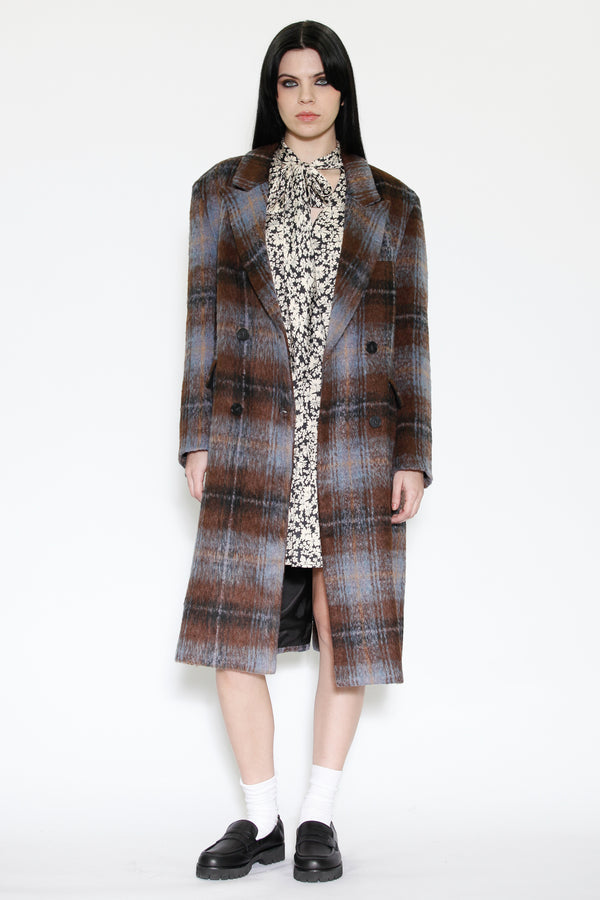 Snow Xue Gao Heavy Wool Chocolate Plaid Coat