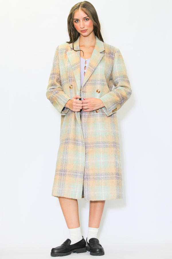 Snow Xue Gao Heavy Wool Cream Plaid Coat