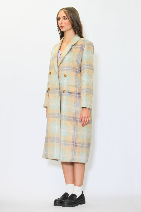 Snow Xue Gao Heavy Wool Cream Plaid Coat