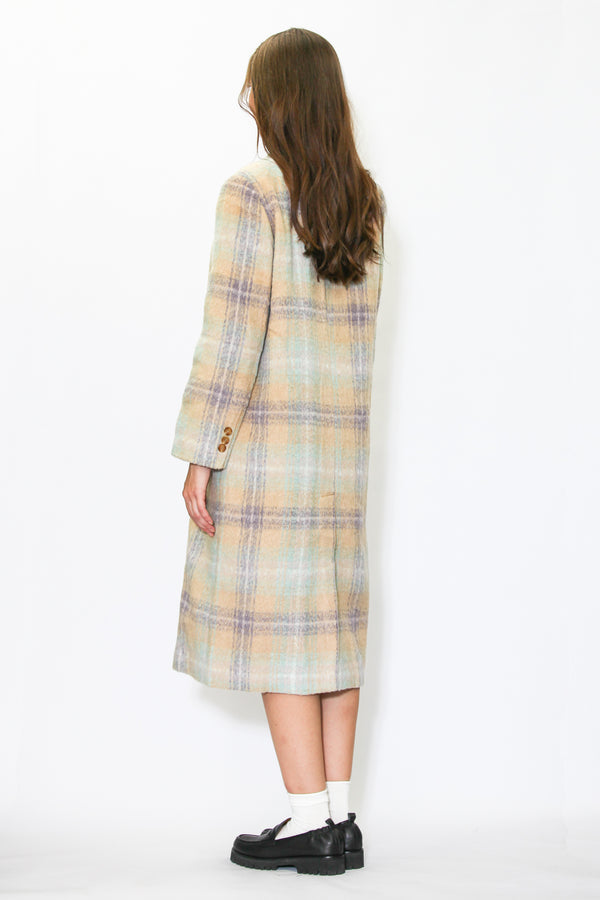 Snow Xue Gao Heavy Wool Cream Plaid Coat