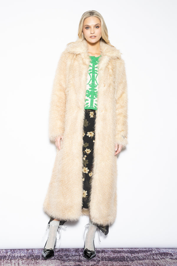 Snow Xue Gao Heavy Wool Faux Fur Beige Coat