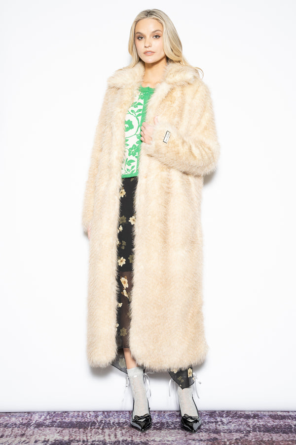 Snow Xue Gao Heavy Wool Faux Fur Beige Coat