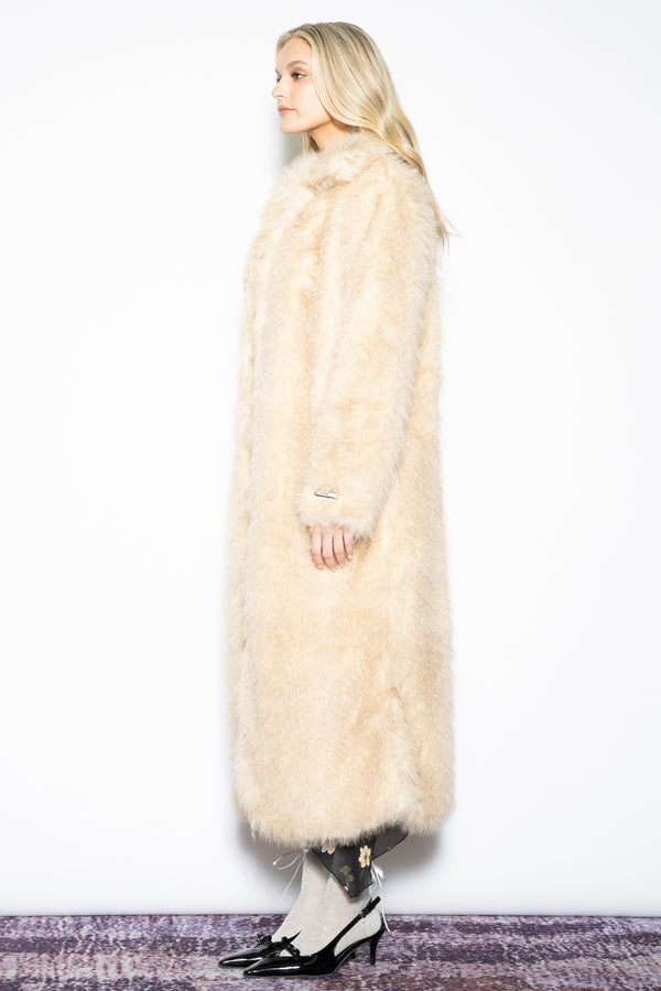Snow Xue Gao Heavy Wool Faux Fur Beige Coat
