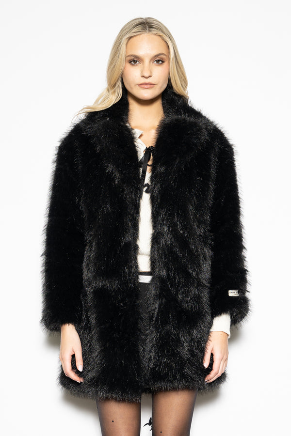 Snow Xue Gao Heavy Wool Faux Fur Black Coat