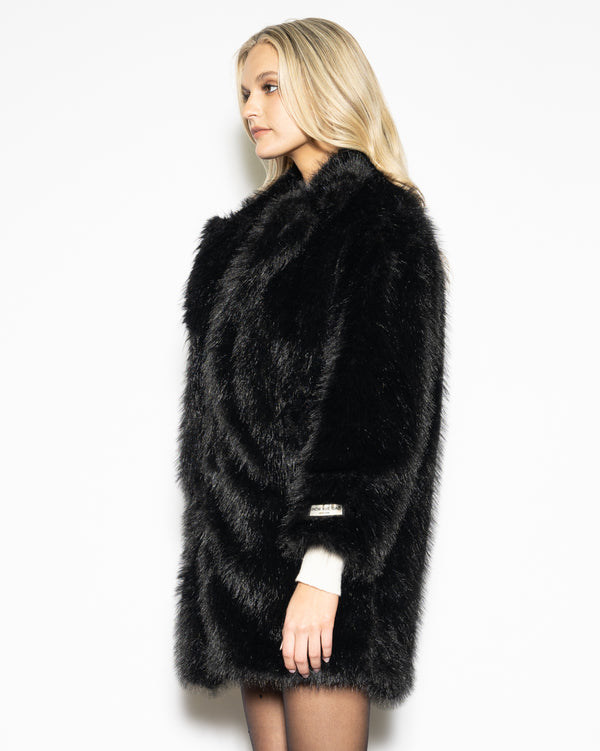 Snow Xue Gao Heavy Wool Faux Fur Black Coat