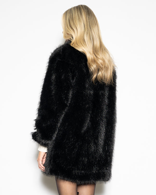 Snow Xue Gao Heavy Wool Faux Fur Black Coat