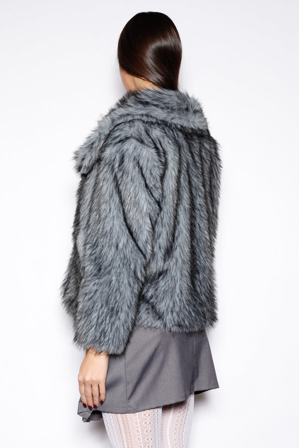 Snow Xue Gao Heavy Wool Faux Fur Blue Gray Jacket