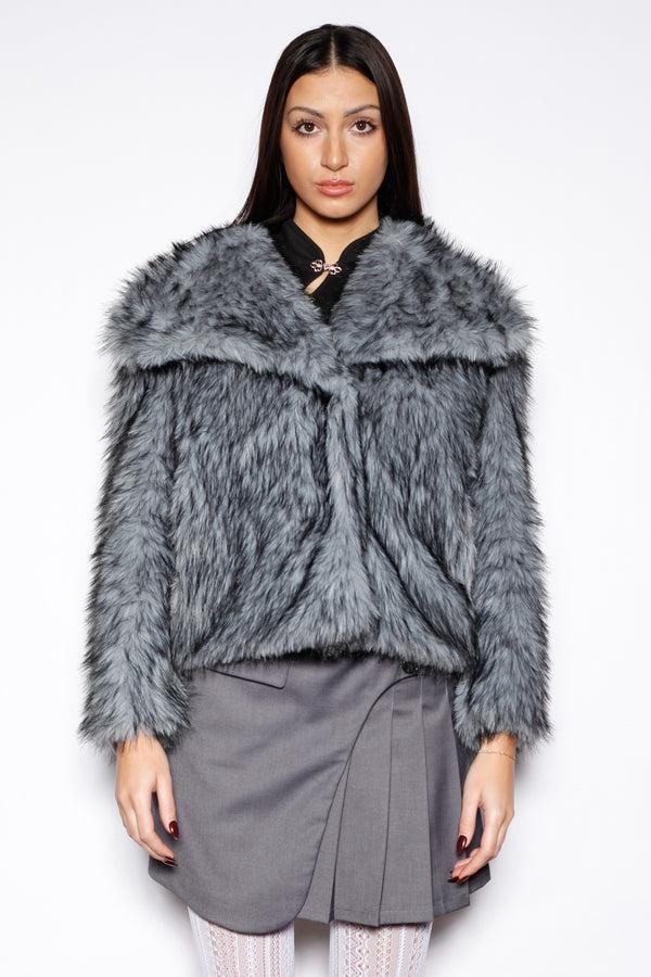 snow xue gao Heavy Wool Faux Fur Blue Gray Jacket