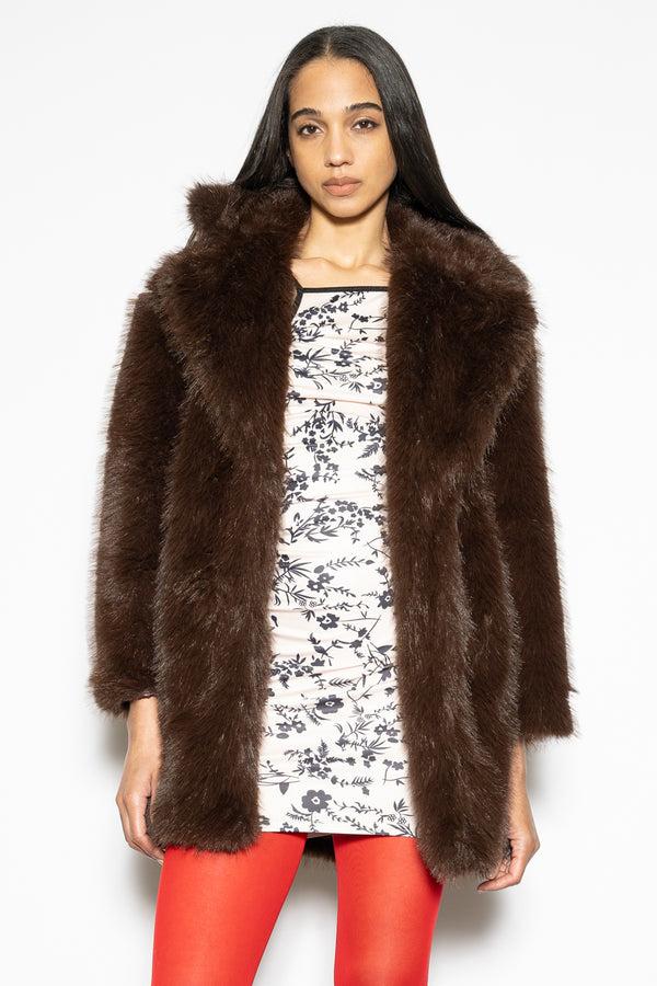 Snow Xue Gao Heavy Wool Faux Fur Chocolate Coat
