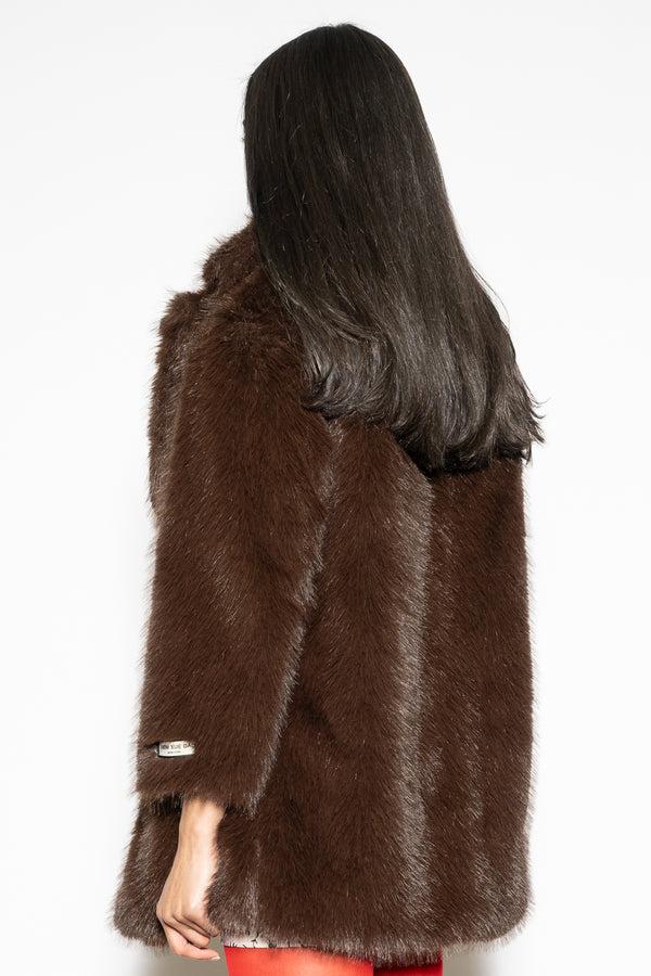 Snow Xue Gao Heavy Wool Faux Fur Chocolate Coat
