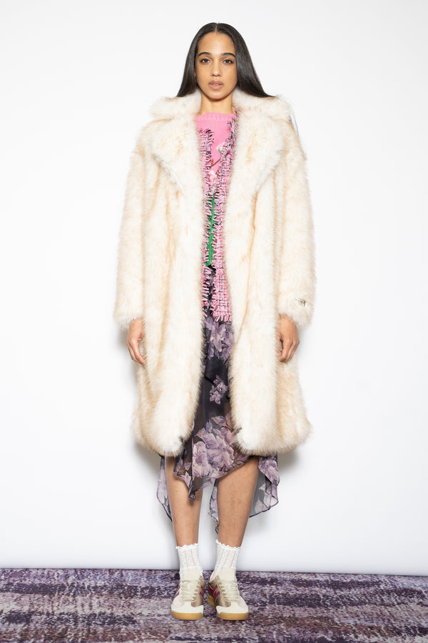 Snow Xue Gao Heavy Wool Faux Fur Cream Coat