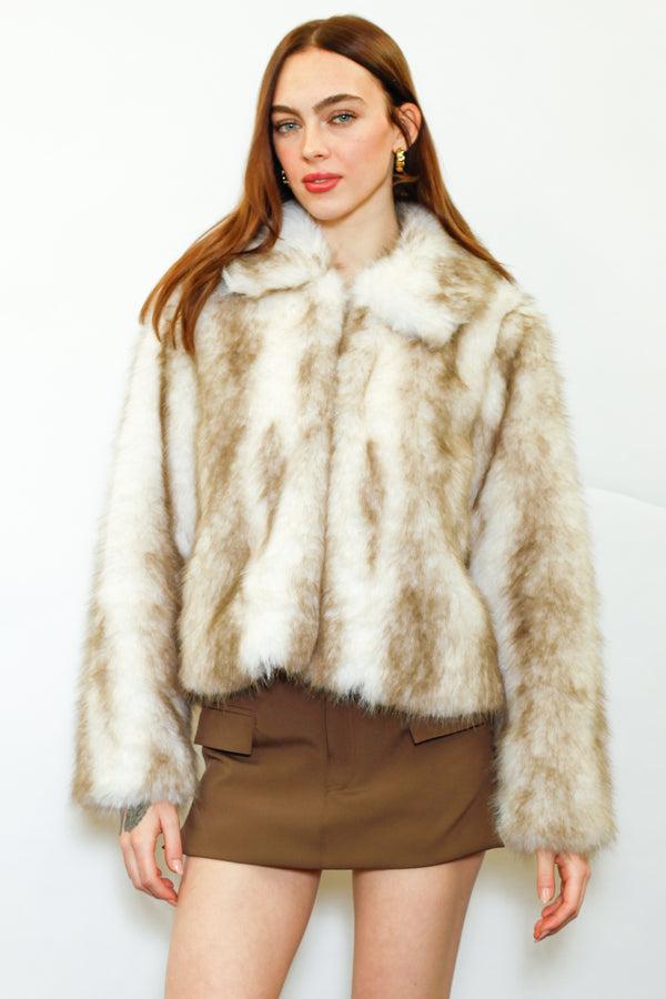 Snow Xue Gao Heavy Wool Faux Fur Cream Jacket
