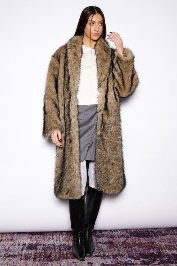 Snow Xue Gao Heavy Wool Faux Fur Dark Brown Coat