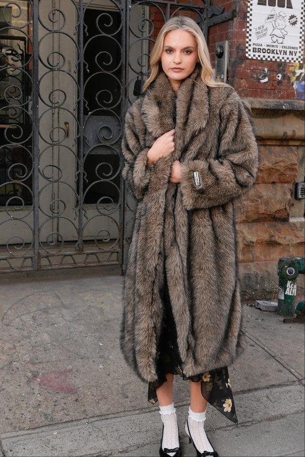 Snow Xue Gao Heavy Wool Faux Fur Dark Brown Coat