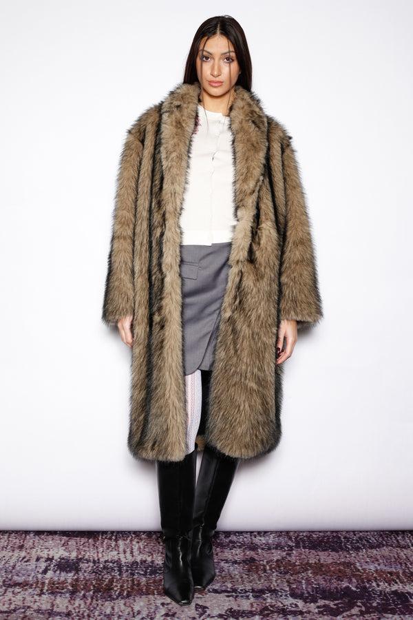 Snow Xue Gao Heavy Wool Faux Fur Dark Brown Coat