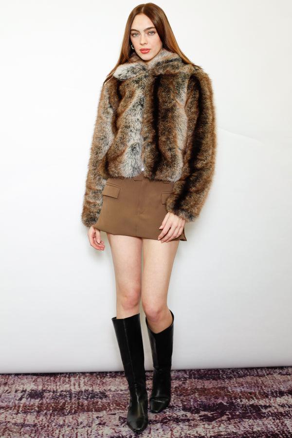 Snow Xue Gao Heavy Wool Faux Fur Dark Brown Jacket
