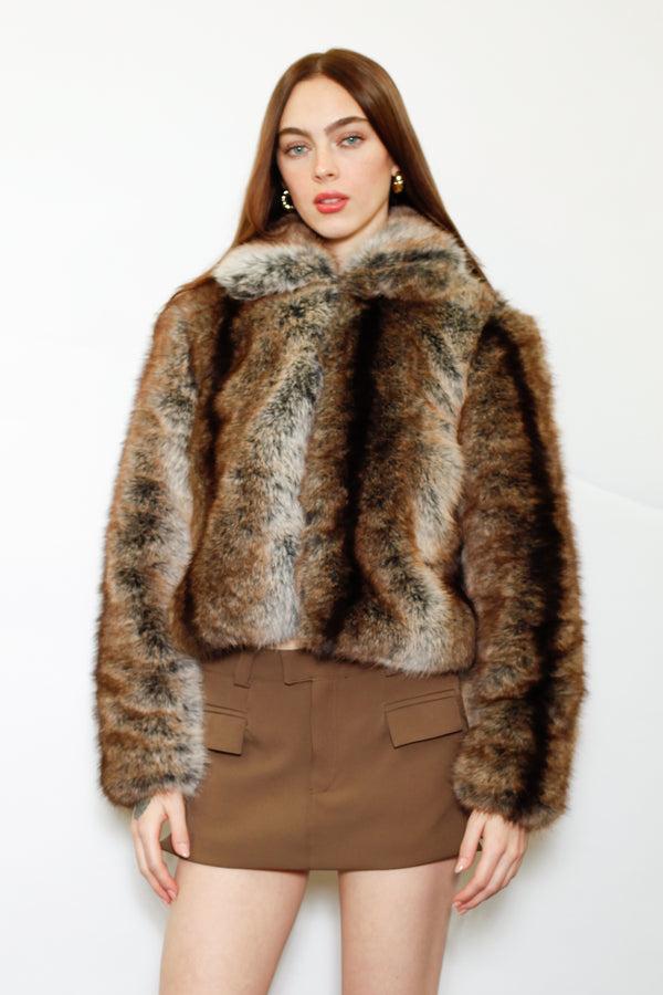 Snow Xue Gao Heavy Wool Faux Fur Dark Brown Jacket