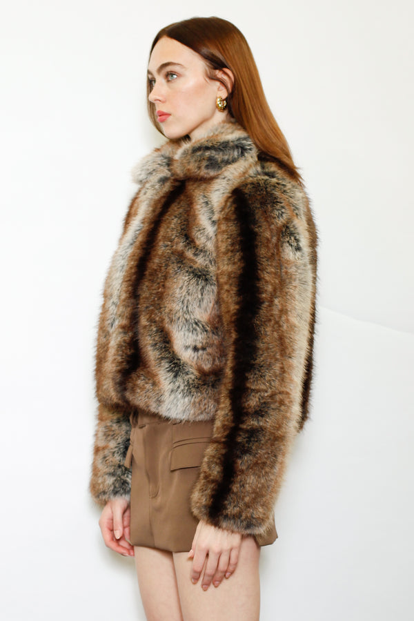 Snow Xue Gao Heavy Wool Faux Fur Dark Brown Jacket