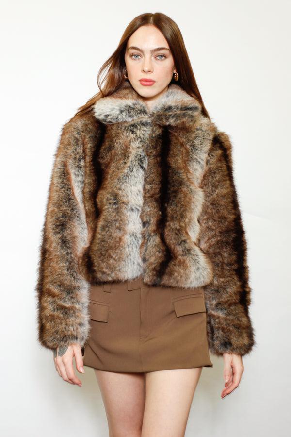 snow xue gao Heavy Wool Faux Fur Dark Brown Jacket