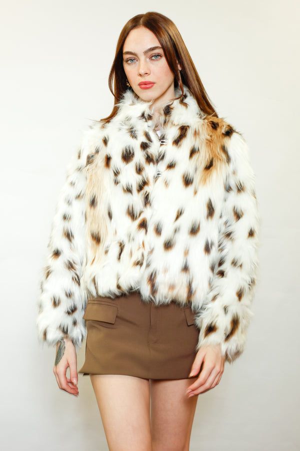 snow xue gao Heavy Wool Faux Fur Spotted Jacket