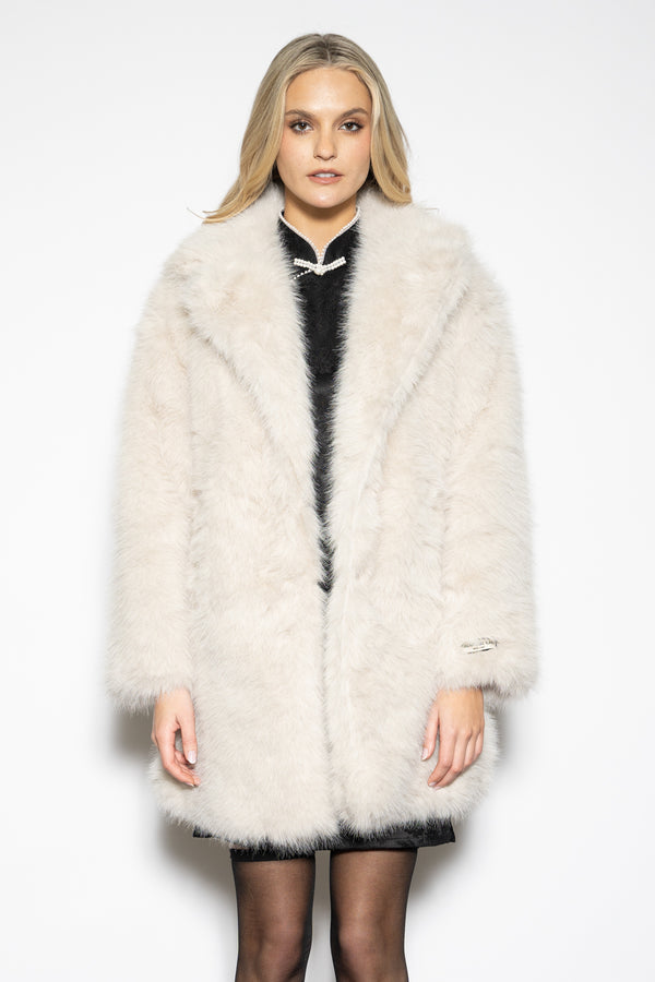 Snow Xue Gao Heavy Wool Faux Fur White Coat