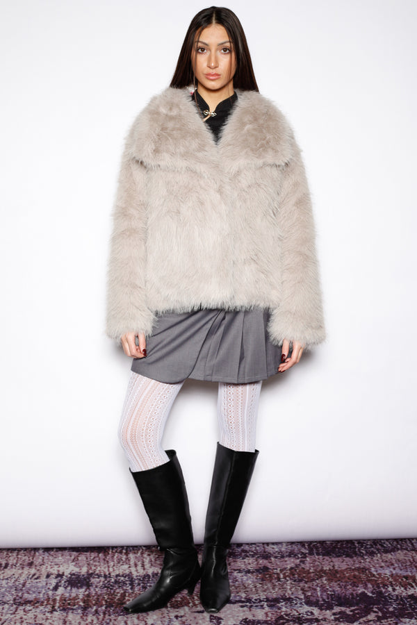 Snow Xue Gao Heavy Wool Faux Fur White Gray Jacket