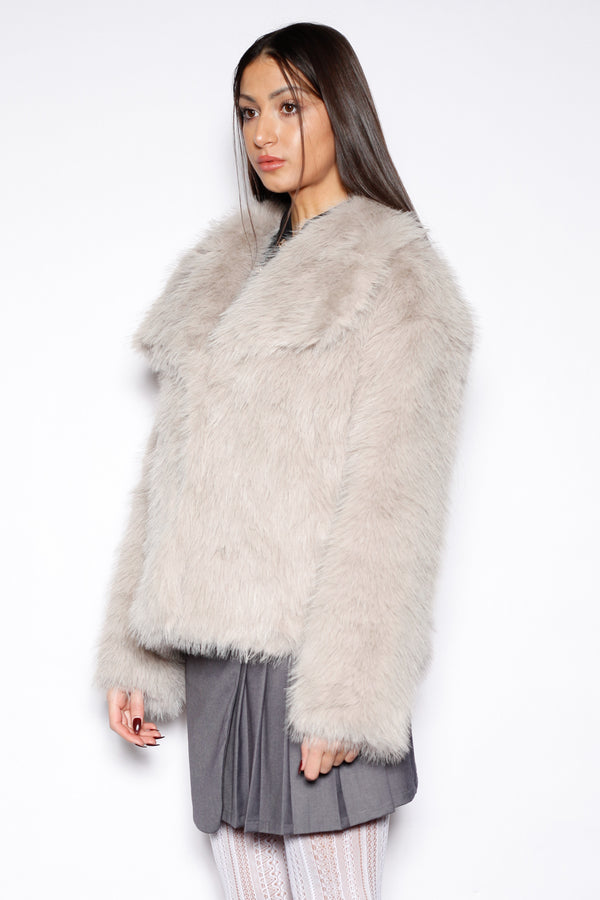 Snow Xue Gao Heavy Wool Faux Fur White Gray Jacket