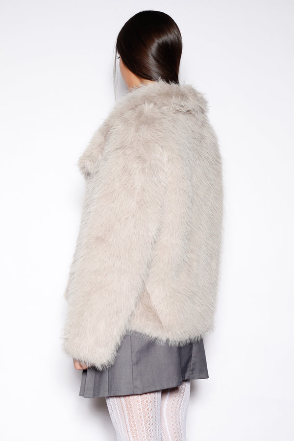 Snow Xue Gao Heavy Wool Faux Fur White Gray Jacket