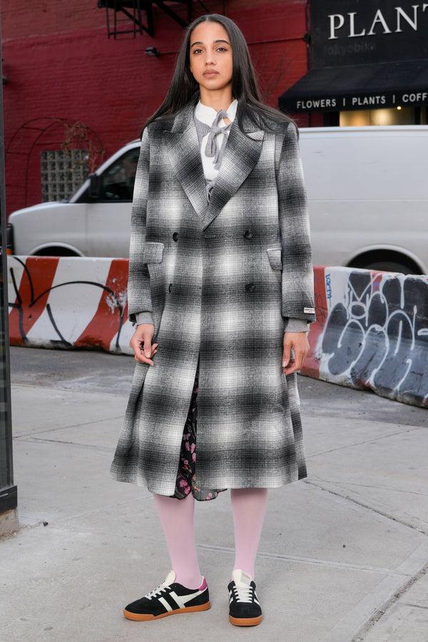 snow xue gao Heavy Wool Grey Plaid Coat