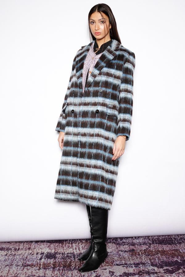 Snow Xue Gao Heavy Wool Navy Black Plaid Coat