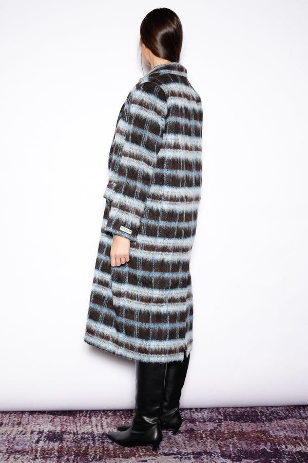 Snow Xue Gao Heavy Wool Navy Black Plaid Coat