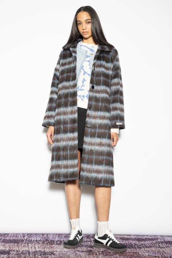 Snow Xue Gao Heavy Wool Navy Black Plaid Coat