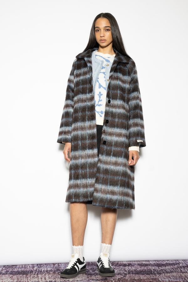 Snow Xue Gao Heavy Wool Navy Black Plaid Coat