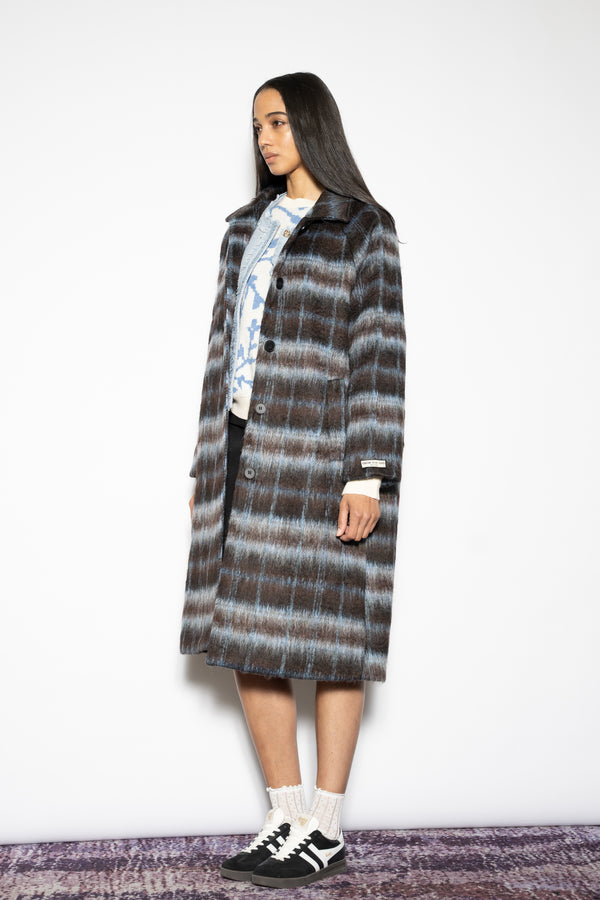 Snow Xue Gao Heavy Wool Navy Black Plaid Coat