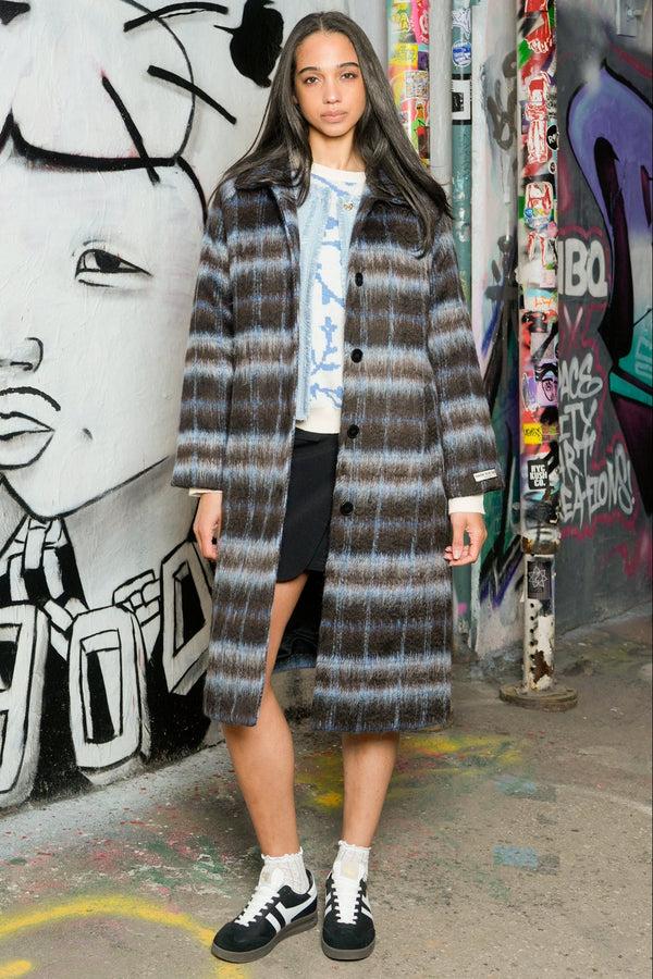 snow xue gao Heavy Wool Navy Black Plaid Coat