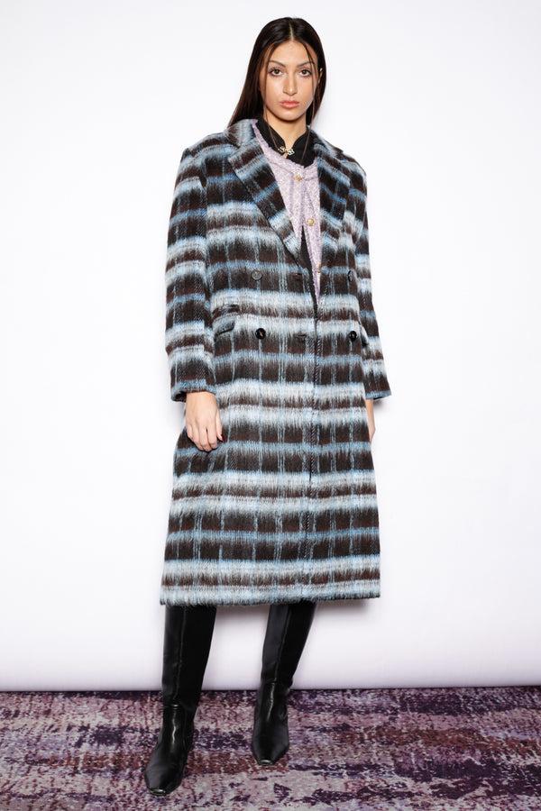 snow xue gao Heavy Wool Navy Black Plaid Coat
