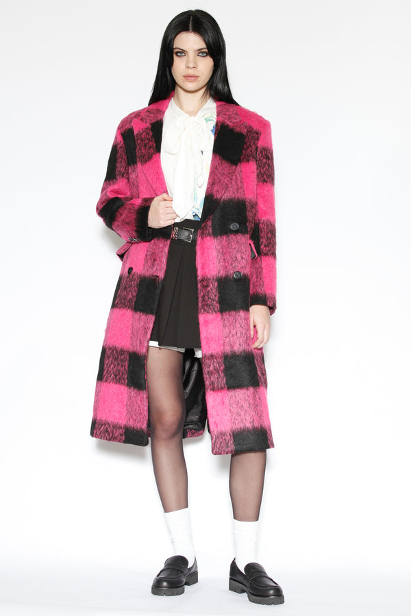 Snow Xue Gao Heavy Wool Pink Black Plaid Coat