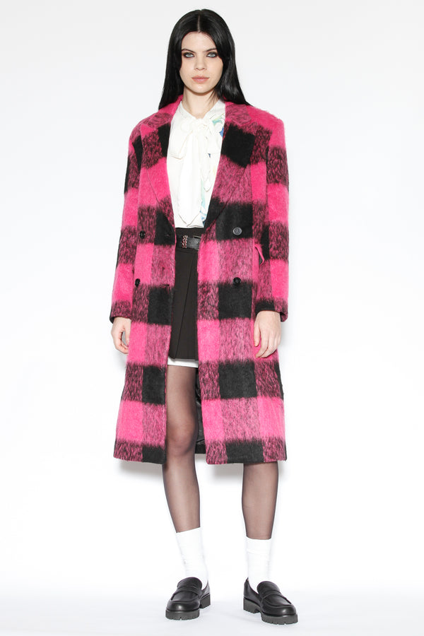Snow Xue Gao Heavy Wool Pink Black Plaid Coat
