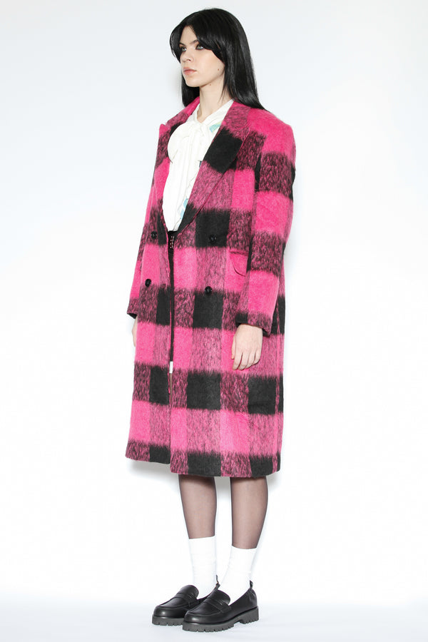 Snow Xue Gao Heavy Wool Pink Black Plaid Coat
