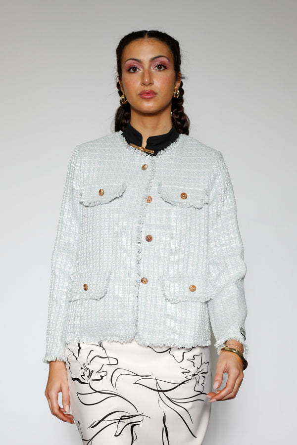 snow xue gao Icy Blue Wool Blazer