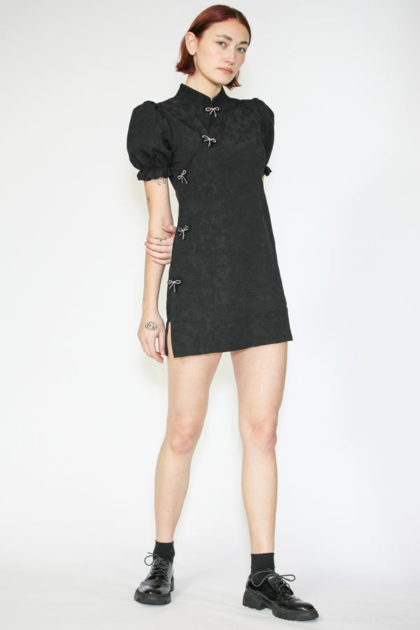 snow xue gao Qipao Mini Dress with Crystal Bow Tie