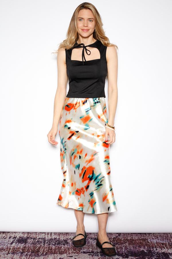 Snow Xue Gao Silk Abstract Orange Midi Skirt