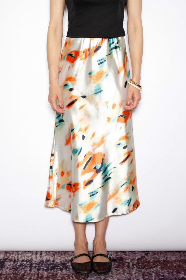 Snow Xue Gao Silk Abstract Orange Midi Skirt