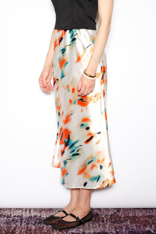 Snow Xue Gao Silk Abstract Orange Midi Skirt