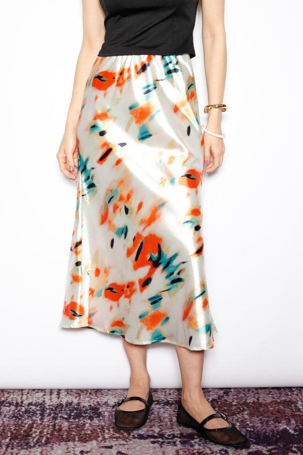 snow xue gao Silk Abstract Orange Midi Skirt
