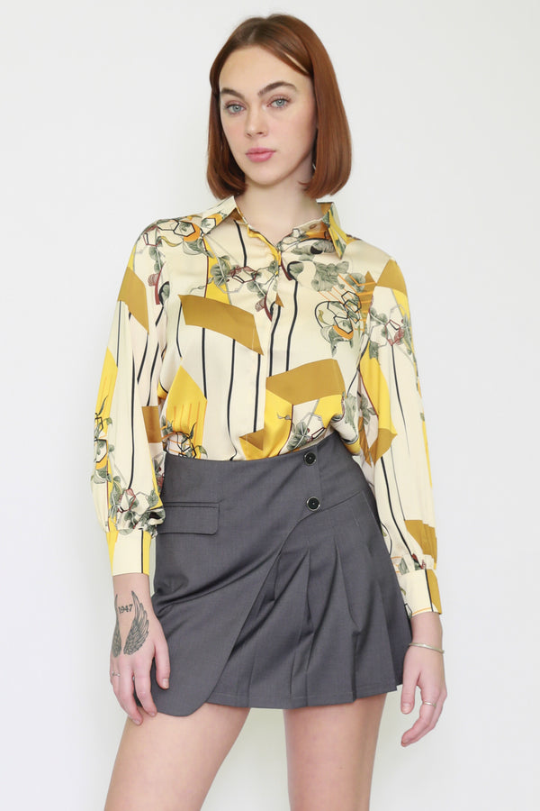 Snow Xue Gao Silk Abstract Prints Yellow Shirt