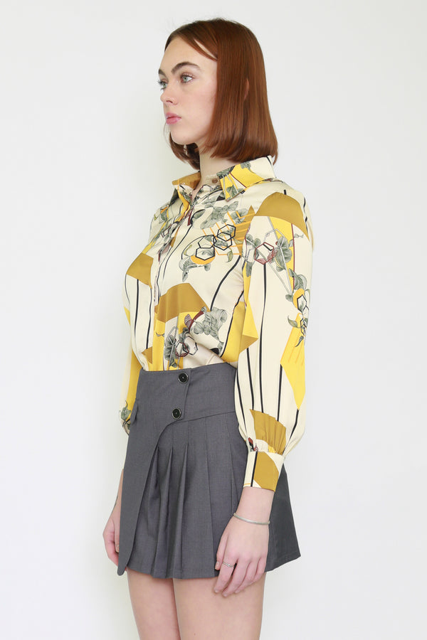 Snow Xue Gao Silk Abstract Prints Yellow Shirt