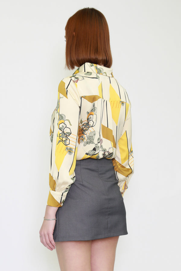 Snow Xue Gao Silk Abstract Prints Yellow Shirt
