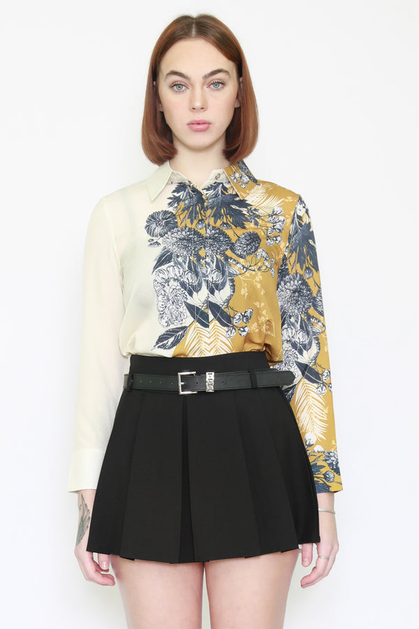 Snow Xue Gao Silk Art Prints Beige Yellow Shirt