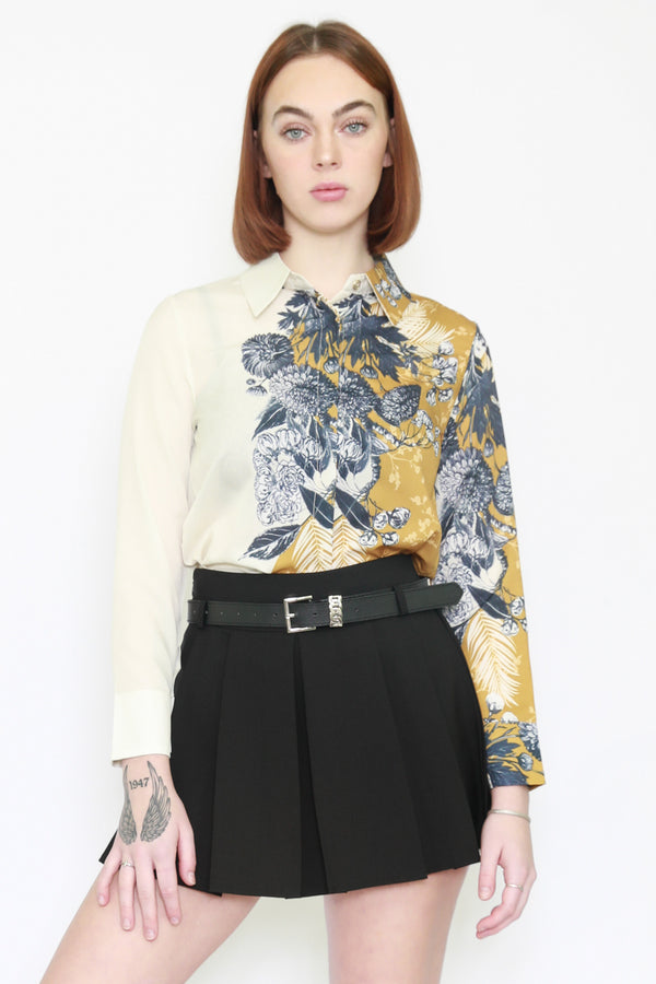 Snow Xue Gao Silk Art Prints Beige Yellow Shirt